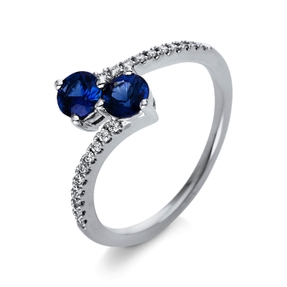 Ring 750 White Gold 2 Sapphires 0.74ct blue 20 Diamonds 0.12ct TW-VSI Width:9mm Ring 750 White Gold 2 Sapphires 0.74ct blue 20 Diamonds 0.12ct TW-VSI Width:9mm