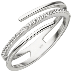 Ring Damenring 3-reihig mit weißen Zirkonia, 925 Sterlingsilber, rhodiniert Ring Damenring 3-reihig mit weißen Zirkonia, 925 Sterlingsilber, rhodiniert