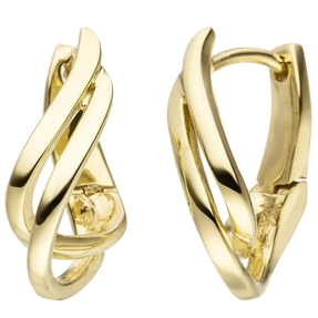 Creolen Klappcreolen Ohrringe, 2-reihig elegant geschwungen, 375 Gold Gelbgold