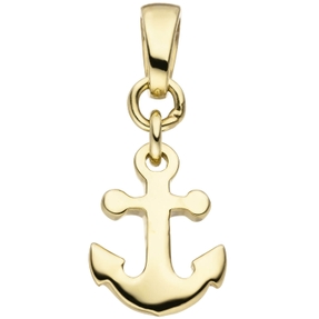Anhänger für Kinder Goldanhänger, Anker Yachtanker aus 375 Gold Gelbgold