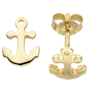 Ohrstecker für Kinder Ohrringe, Anker Yachtanker aus 375 Gold Gelbgold