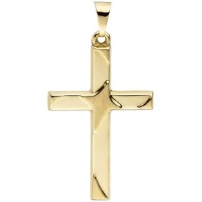 Anhänger Kreuzanhänger Goldkreuz Kreuz, teilmattiert, 375 Gold Gelbgold Anhänger Kreuzanhänger Goldkreuz Kreuz, teilmattiert, 375 Gold Gelbgold