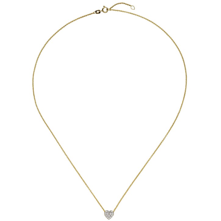 1mm Ankerkette Anhänger Herz Zirkonia 375 Gelbgold