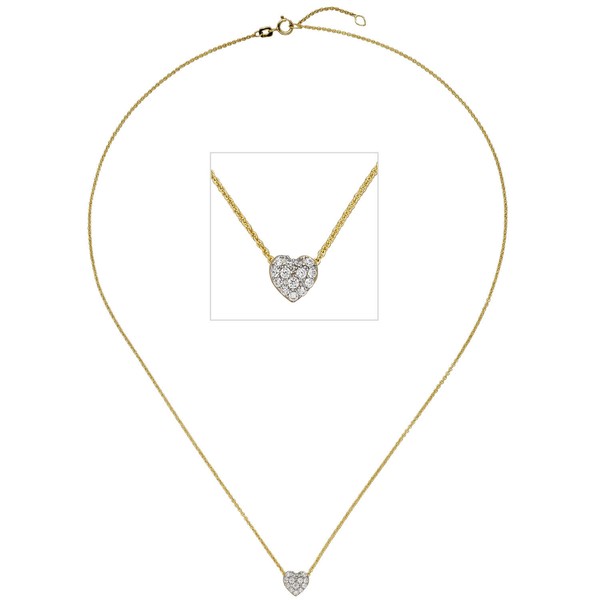 1mm Ankerkette Anhänger Herz Zirkonia 375 Gelbgold