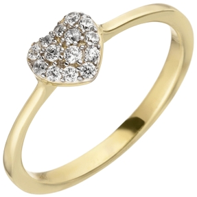 Ring Damenring Fingerschmuck Herz Herzchen mit weißen Zirkonia 375 Gold Gelbgold