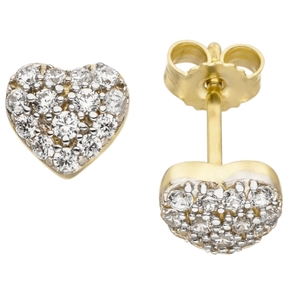Ohrstecker Ohrringe Herz Herzchen mit weißen Zirkonia, 375 Gold Gelbgold bicolor Ohrstecker Ohrringe Herz Herzchen mit weißen Zirkonia, 375 Gold Gelbgold bicolor