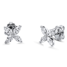 Ohrstecker aus 750 Weißgold 8 Diamanten Navette-Schliff 0,88ct F-SI 8,1x8,1mm