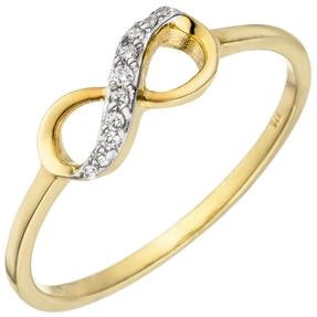 Ring Damenring Unendlichkeit 8 Infinity mit weißen Zirkonia, 375 Gold Gelbgold