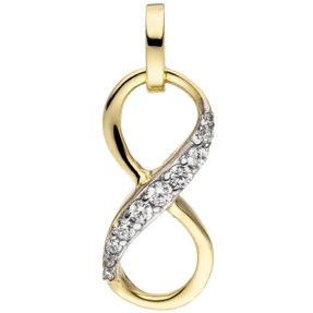 Anhänger Unendlichkeit Symbol Infinity 8 mit weißen Zirkonia 375 Gold Gelbgold