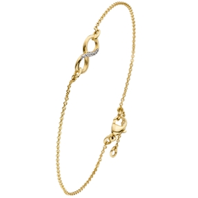 1,1mm Ankerarmband Unendlichkeit Infinity 8, weiße Zirkonia, 375 Gold Gelbgold