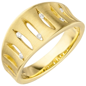 Ring Damenring, 6 Diamant Brillanten nach innen gewölbt, 585 Gold Gelbgold, matt