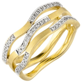 Ring 42 Diamant Brillanten 3-reihig gewellt 585 Gold Gelbgold