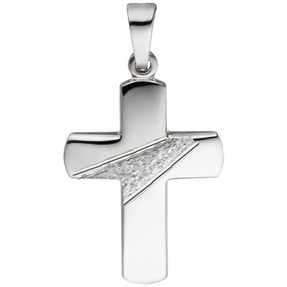 Anhänger Kreuz mit Lichtstrahl gehämmert, 925 Silber, rhodiniert, diamantiert