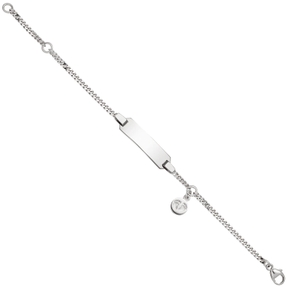 Schildband Babyfüße mit Panzerkette 14cm aus 925 Silber, rhodiniert teilmatt