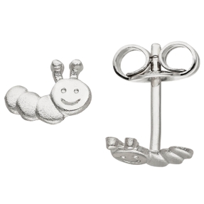 Ohrstecker für Kinder Ohrringe Raupe aus 925 Sterlingsilber, rhodiniert teilmatt