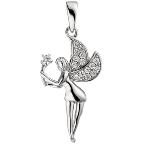Anhänger Elfe mit Zauberstab, weiße Zirkonia, 925 Sterlingsilber, rhodiniert