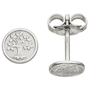 Ohrstecker Ohrringe Ohrschmuck Lebensbaum, rund, 925 Silber, rhodiniert teilmatt Ohrstecker Ohrringe Ohrschmuck Lebensbaum, rund, 925 Silber, rhodiniert teilmatt