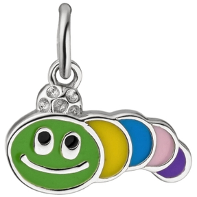 Anhänger für Kinder Raupe, 925 Silber Lackeinlagen Grün, Gelb, Blau, Rosa, Lila