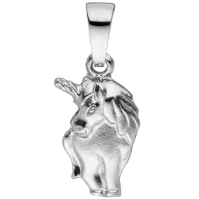Anhänger für Kinder Halsschmuck Einhorn aus 925 Sterlingsilber, rhodiniert
