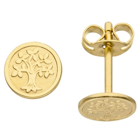 Ohrstecker Ohrringe Goldohrringe Lebensbaum, rund, 333 Gold Gelbgold matt Ohrstecker Ohrringe Goldohrringe Lebensbaum, rund, 333 Gold Gelbgold matt