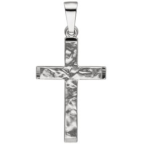 Anhänger Halsschmuck Kreuz Kreuzchen, 333 Gold Weißgold, teilmatt teilgehämmert Anhänger Halsschmuck Kreuz Kreuzchen, 333 Gold Weißgold, teilmatt teilgehämmert