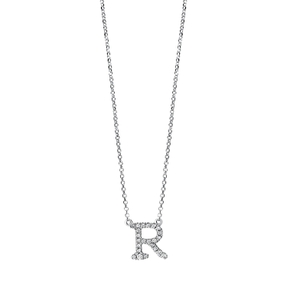 Collier Buchstabe R aus 750 Weißgold 23 Brillanten 0,1ct TW-SI L:43,2cm