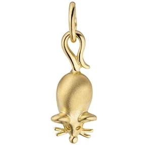 Anhänger für Kinder Halsschmuck Maus Mäuschen aus 333 Gold Gelbgold, teilmatt