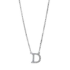 Collier Buchstabe D aus 750 Weißgold 21 Brillanten 0,08ct TW-SI L:43,2cm