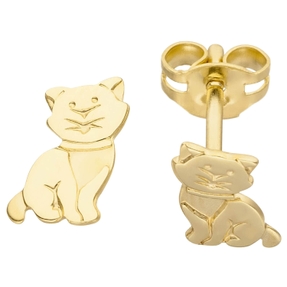 Ohrstecker für Kinder Ohrringe Goldohrringe Katze Kätzchen aus 333 Gold Gelbgold