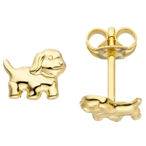 Ohrstecker für Kinder Ohrringe Goldohrringe Hund Welpe aus 333 Gold Gelbgold