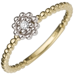 Ring Damenring Blume mit einem Diamant Brillanten 585 Gold Gelbgold Weißgold