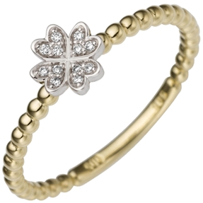 Ring Kleeblatt 12 Diamant Brillanten 585 Gold Gelbgold Weißgold