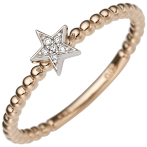 Ring Damenring Stern mit 6 Diamant Brillanten aus 585 Gold Rotgold Weißgold