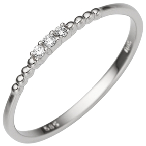Ring Damenring mit 3 Diamant Brillanten, Kügelchen, 585 Gold Weißgold
