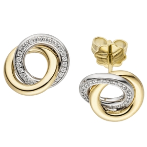 Ohrstecker Ohrringe mit 48 Diamant Brillanten, Ringe, 585 Gold Gelbgold Weißgold Ohrstecker Ohrringe mit 48 Diamant Brillanten, Ringe, 585 Gold Gelbgold Weißgold