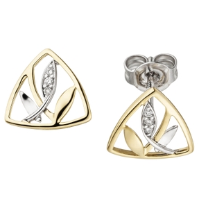 Ohrstecker Ohrringe, Blätter mit 6 Diamant Brillanten 585 Gold Gelbgold Weißgold Ohrstecker Ohrringe, Blätter mit 6 Diamant Brillanten 585 Gold Gelbgold Weißgold