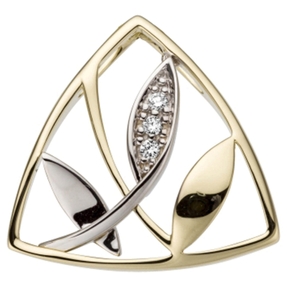 Anhänger, Blätter mit 3 Diamant Brillanten, 585 Gold Gelbgold Weißgold