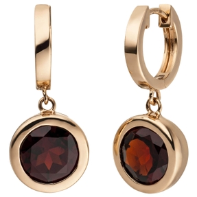 Creolen Ohrringe Klappcreolen, rote Granate facettiert rund, 585 Gold Rotgold