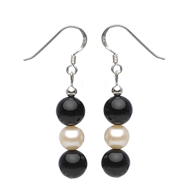 Ohrringe Ohrhänger aus Onyx & Süßwasserperlen 925 Silber Ohrschmuck Damen
