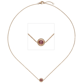 Collier Ankerkette mit Turmalin-Cabochon 16 Diamant Brillanten, 585 Gold Rotgold Collier Ankerkette mit Turmalin-Cabochon 16 Diamant Brillanten, 585 Gold Rotgold