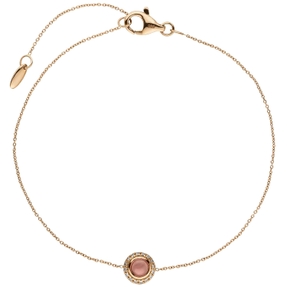 Armband Ankerkette mit Turmalin-Cabochon 16 Diamant Brillanten, 585 Gold Rotgold