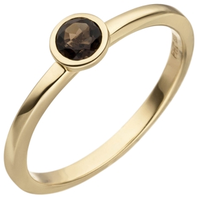 Ring Solitär Damenring mit Rauchquarz, facettiert rund, 585 Gold Gelbgold Ring Solitär Damenring mit Rauchquarz, facettiert rund, 585 Gold Gelbgold