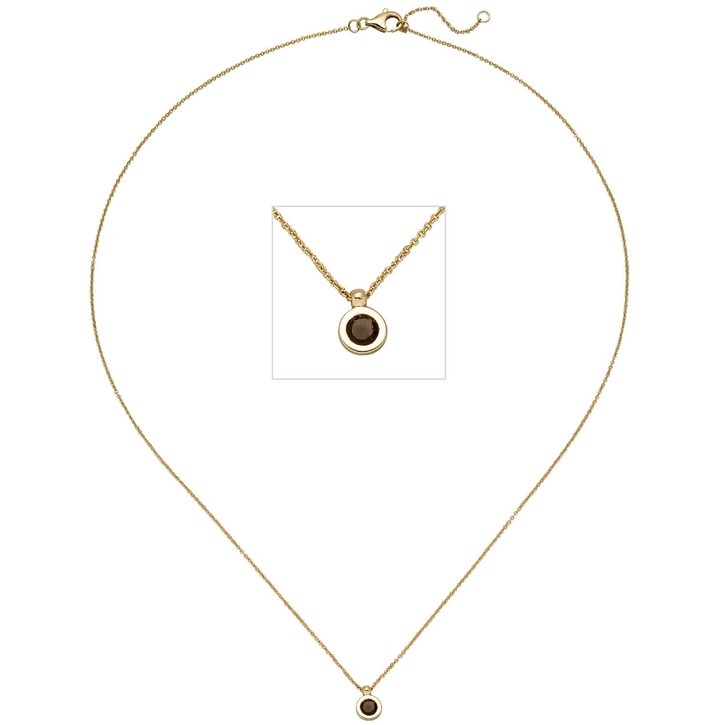 0,9mm Ankerkette Rauchquarz 585 Gelbgold 45cm