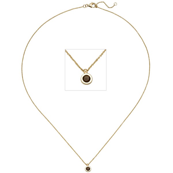 0,9mm Ankerkette Rauchquarz 585 Gelbgold 45cm