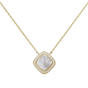 1,1mm Collier Ankerkette, Quadrat Perlmutt Zirkonia, 925 Silber vergoldet, 45cm