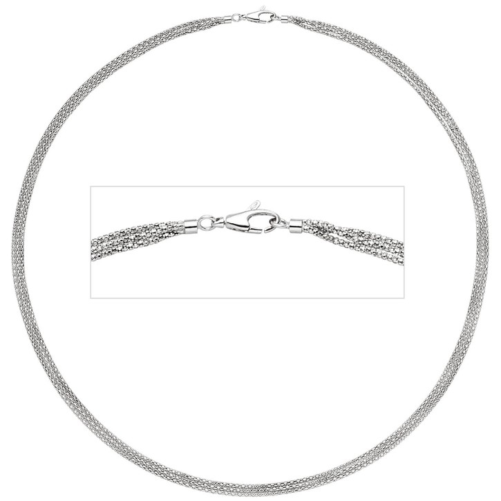 3,6mm Popcorn Kette 3-reihig 750 Weißgold 45cm