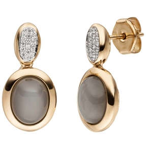 Ohrstecker Mondstein-Cabochons 32 Diamanten Brillanten 585 Gold Rotgold Rosegold Ohrstecker Mondstein-Cabochons 32 Diamanten Brillanten 585 Gold Rotgold Rosegold