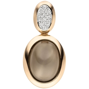 Anhänger, Mondstein-Cabochon 16 Diamanten Brillanten, 585 Gold Rotgold Rosegold Anhänger, Mondstein-Cabochon 16 Diamanten Brillanten, 585 Gold Rotgold Rosegold