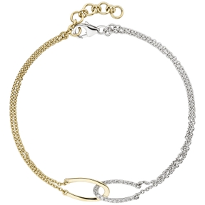Armband Ankerkette, 18 Diamanten Brillanten, 2-reihig 585 Gold Gelbgold Weißgold