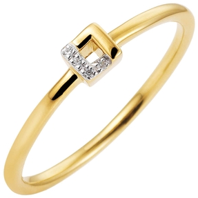Ring Damenring, Quadrat mit 4 Diamanten Brillanten, 585 Gold Gelbgold